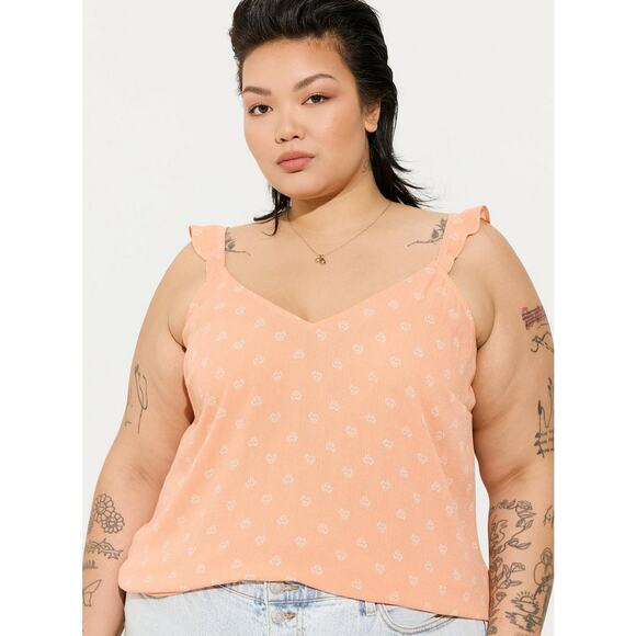 Torrid 4x 4 26 Washable Crinkle Gauze V-Neck Ruffle Strap Tank - Picture 1 of 3